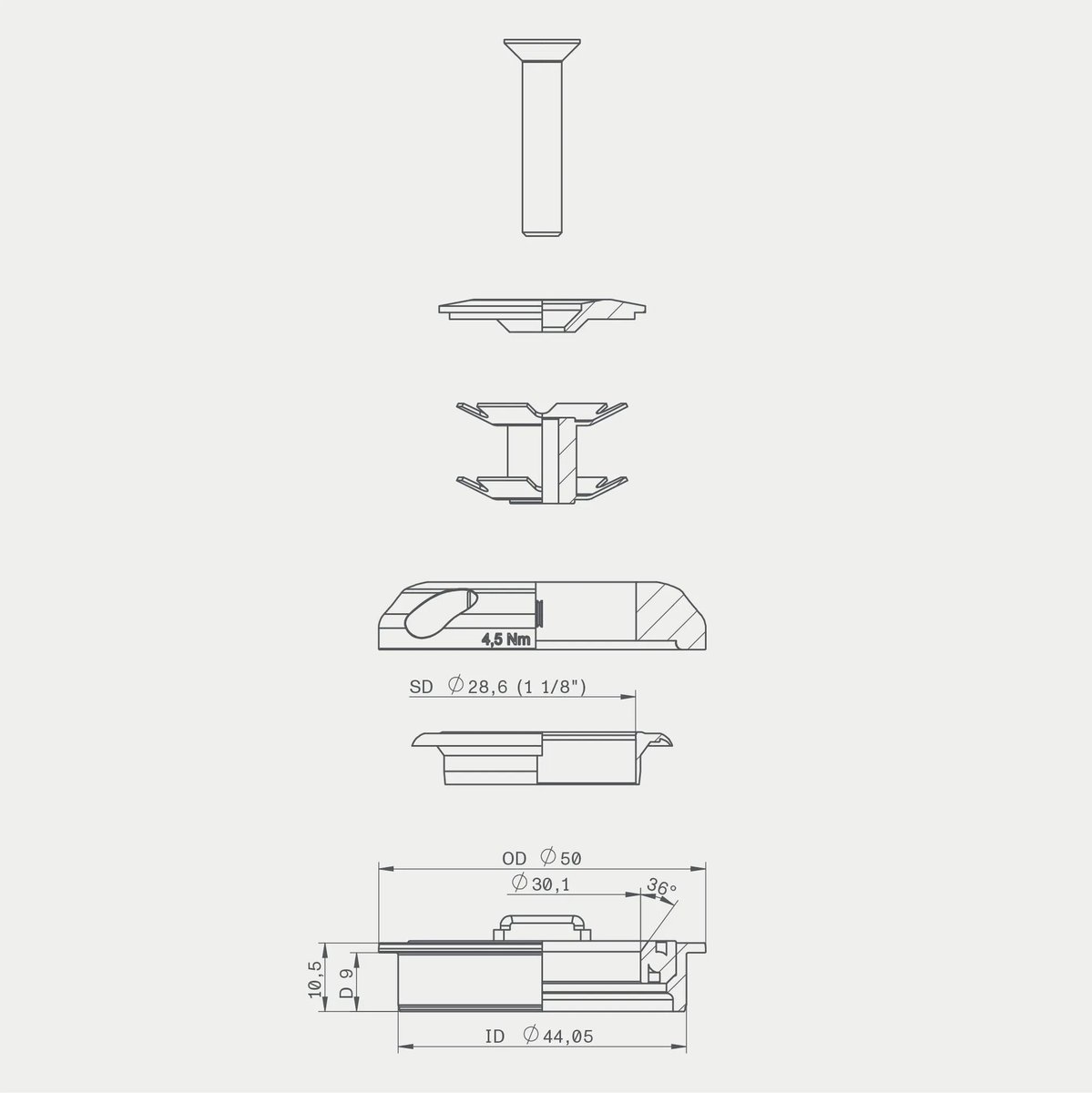 ZS44/28.6 Blocklock Upper Cup